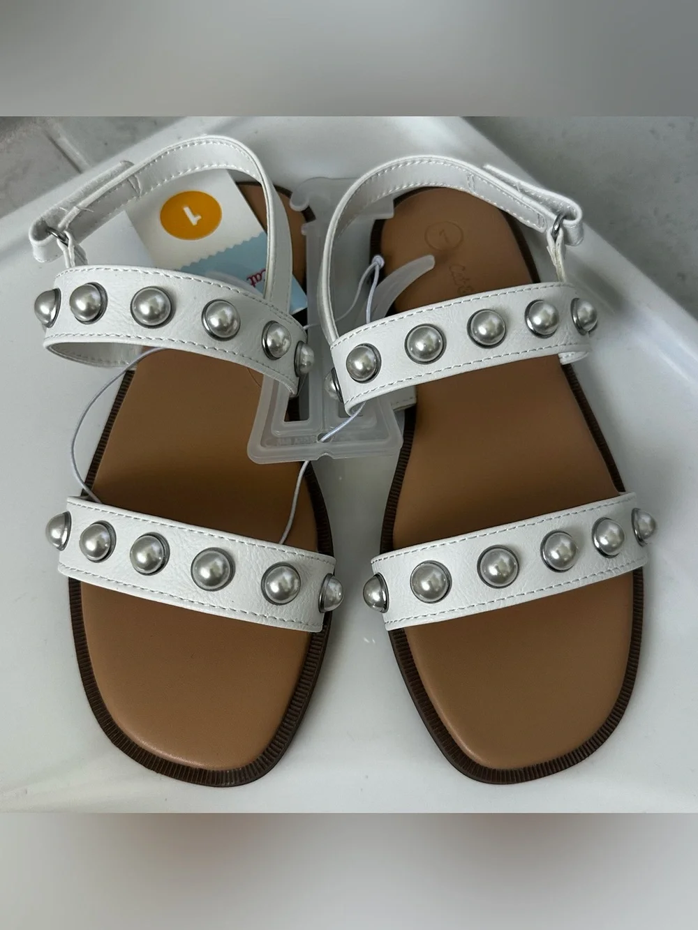 Cat & Jack White Pearl-Stud Girls' Strappy Sandals Size 1